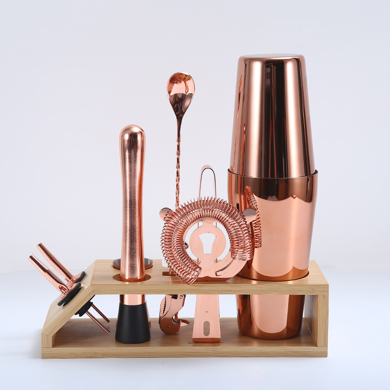 Creative Boston Bartending Set Rose Gold Cocktail Bartending Tools Stainless Steel Shaker Cup Wine Set