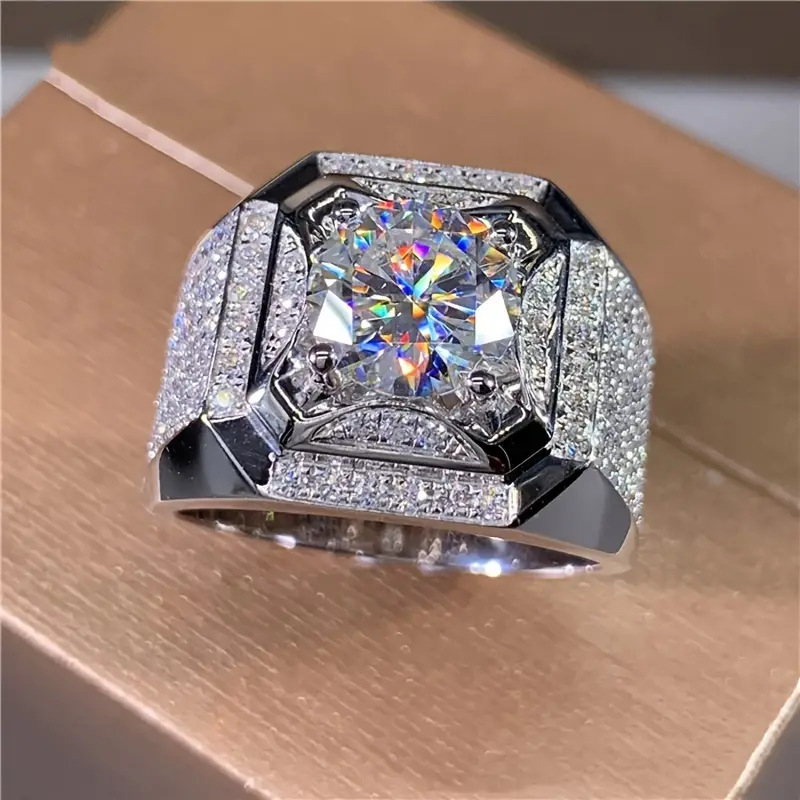 Europe And The United States Cross-border Luxury Full Diamond Wide Men's Ring Shiny High-end Business Luxury Ring A Generation Of Hair