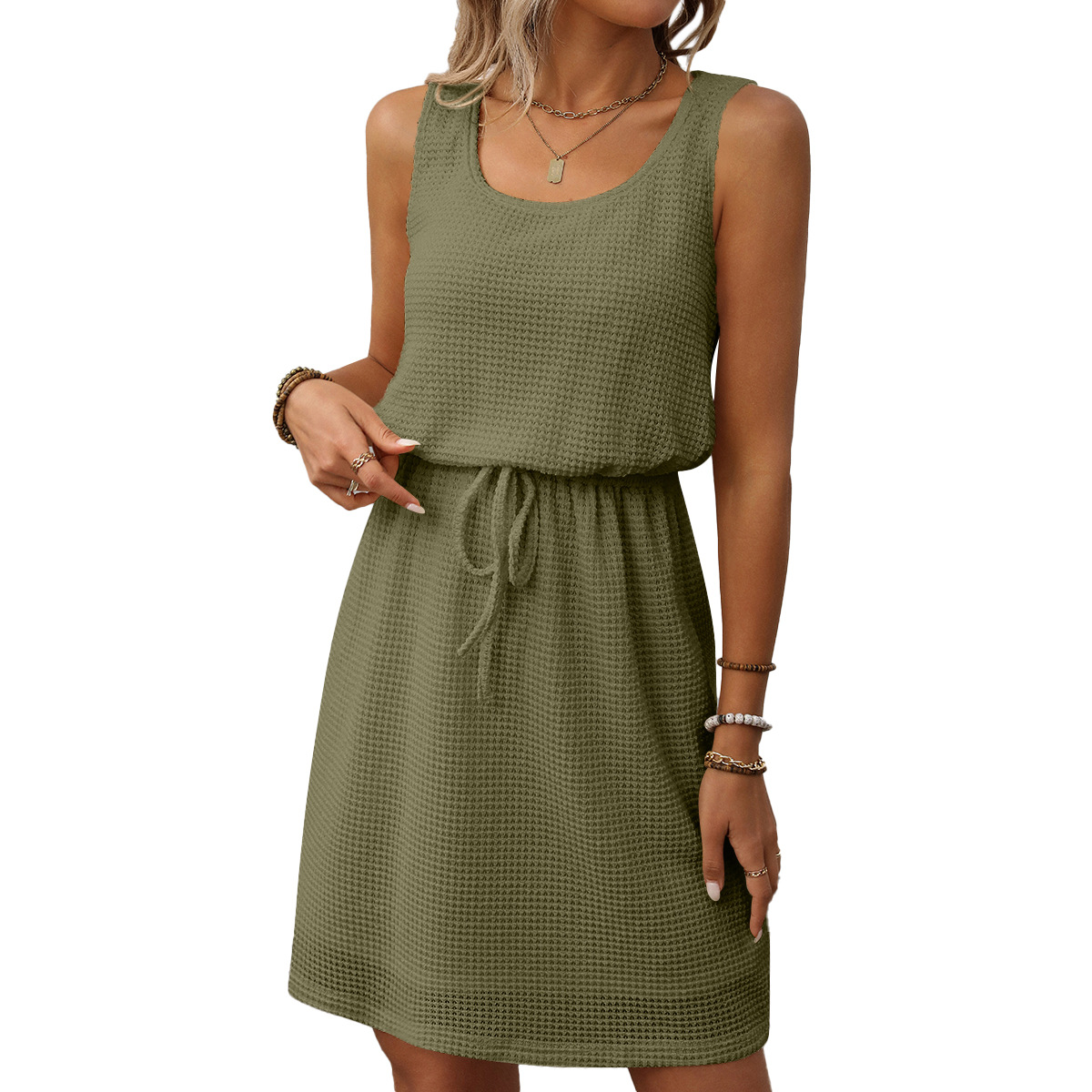 Europe And The United States Cross-border Amazon Independent Station Summer New Square Collar Drawstring Sleeveless Vest Skirt With Lining
