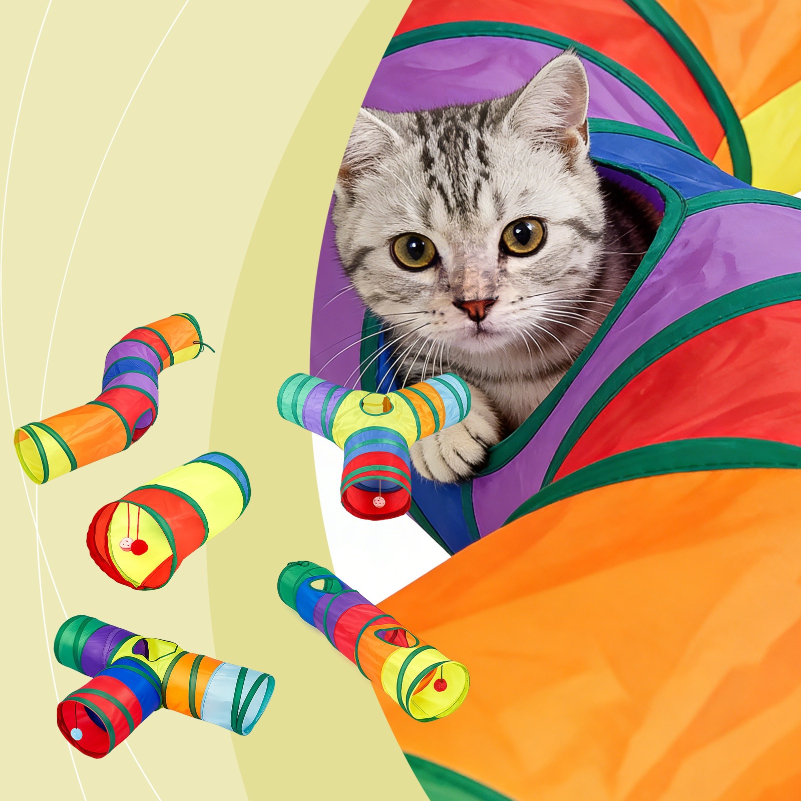 Cat Rainbow Tunnel Toy Double-Head Through Lightweight Folding Easy To Receiver Pet Home Toys