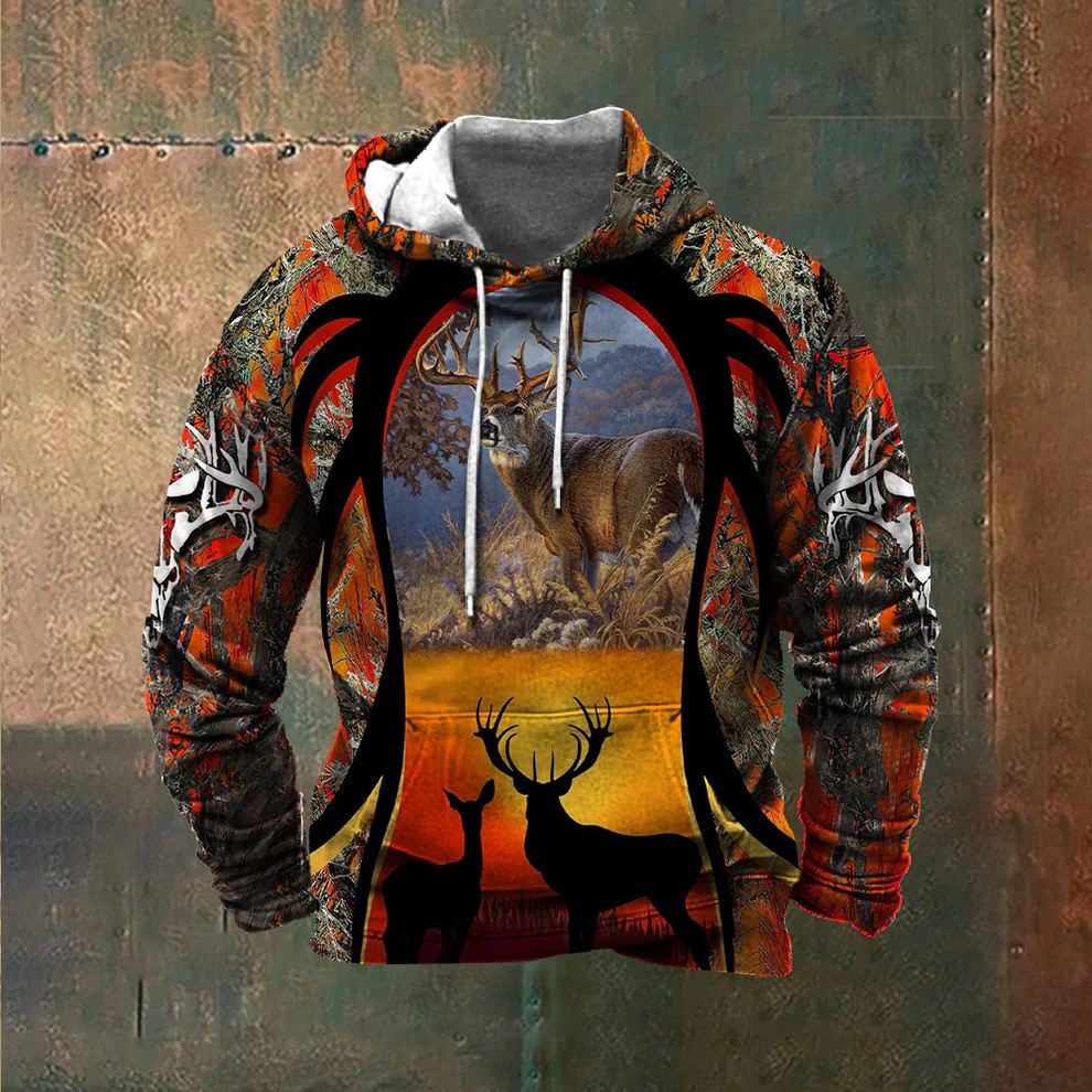 Men's 3D Digital Full-Print Autumn and Winter Hooded Sweatshirt
