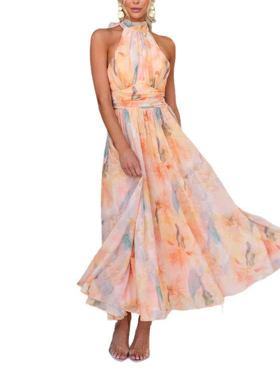 French Style Dopamine Colorful Floral Suspender Dress