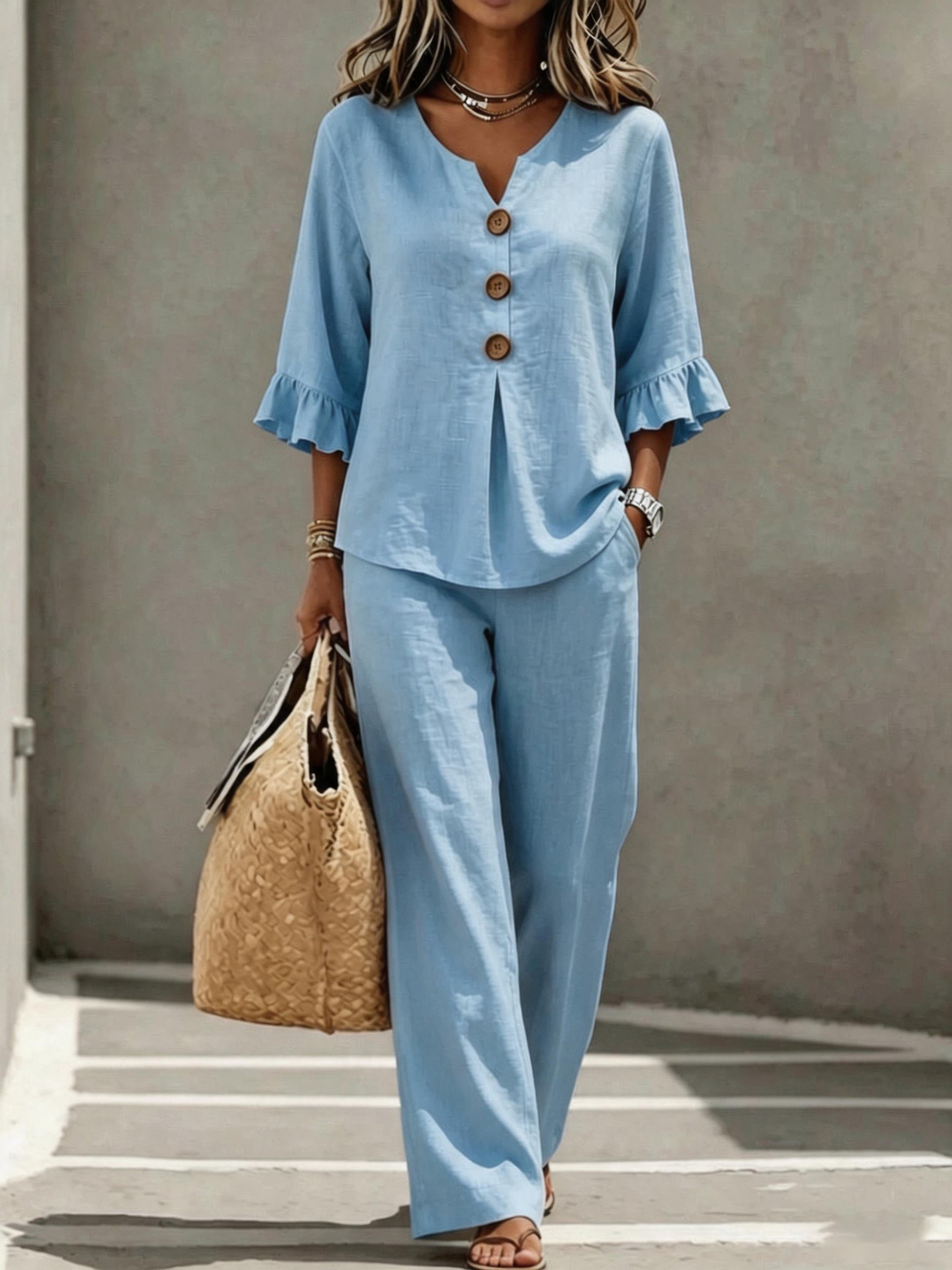 Women's matching set – light blue colorway full outfit view
