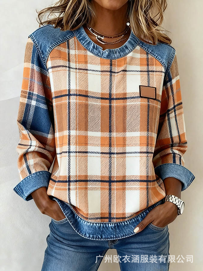 2026 Amazon New Plaid Women's Casual Round-Neck