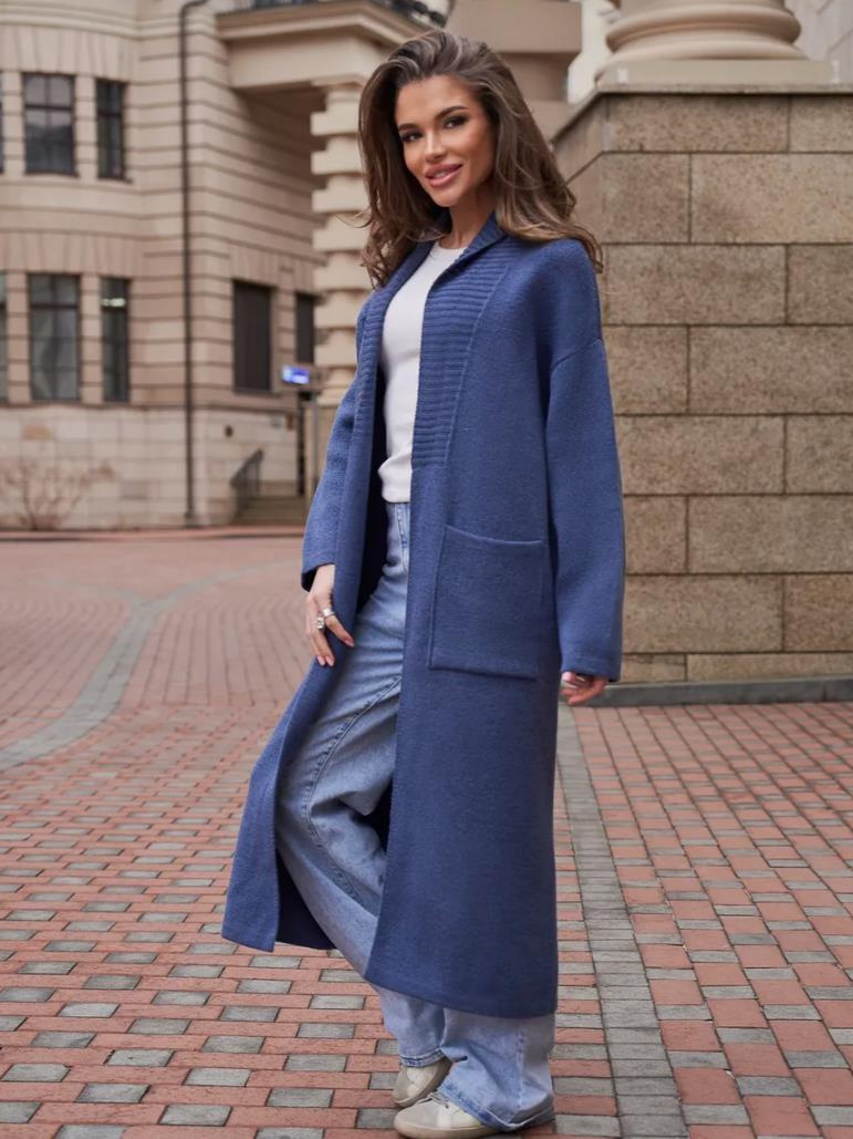 Cross-Border Autumn And Winter New Style Sweater Coat European And American Lazy Style Long Over-The-Knee Loose Versatile Knitted Cardigan For Women