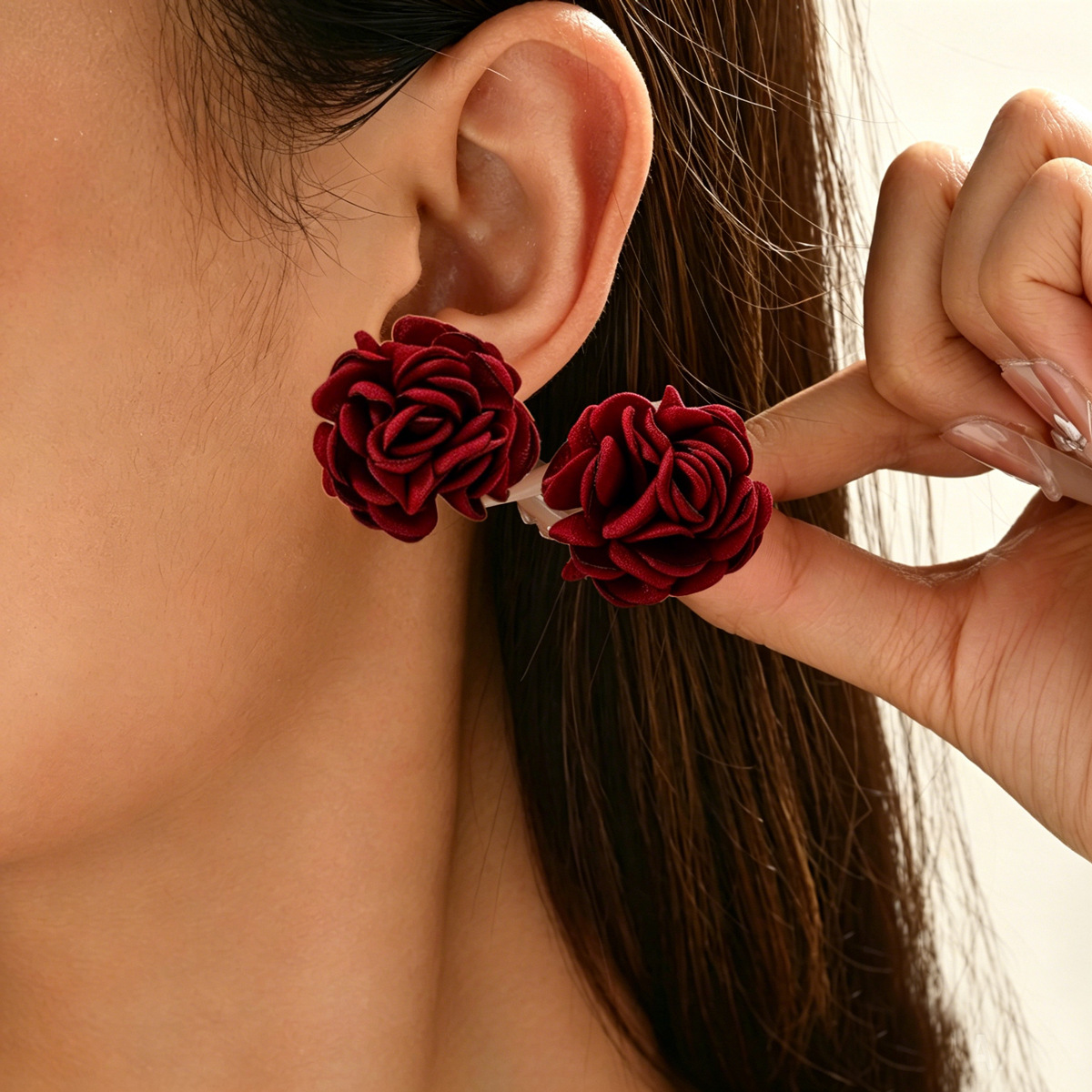 Cross-Border European And American Style Earrings, Fashionable Rose Flower Fabric Design, High-End Earrings, Versatile Niche Ear Accessories Wholesale