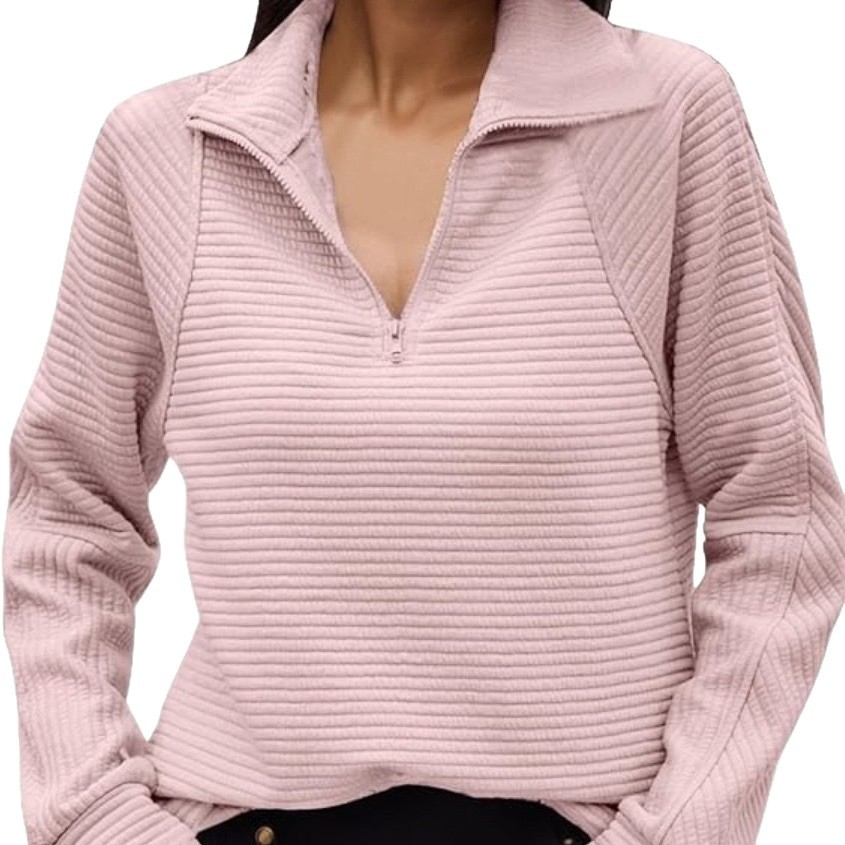 Autumn And Winter New Cross-Border European And American Amazon Comfortable Loose Snake Bone Pattern Solid Color Stand Collar Zipper Sweatshirt — image 2 of 15