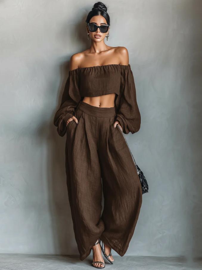 Off-shoulder crop top and balloon-leg pants set, additional product image 2