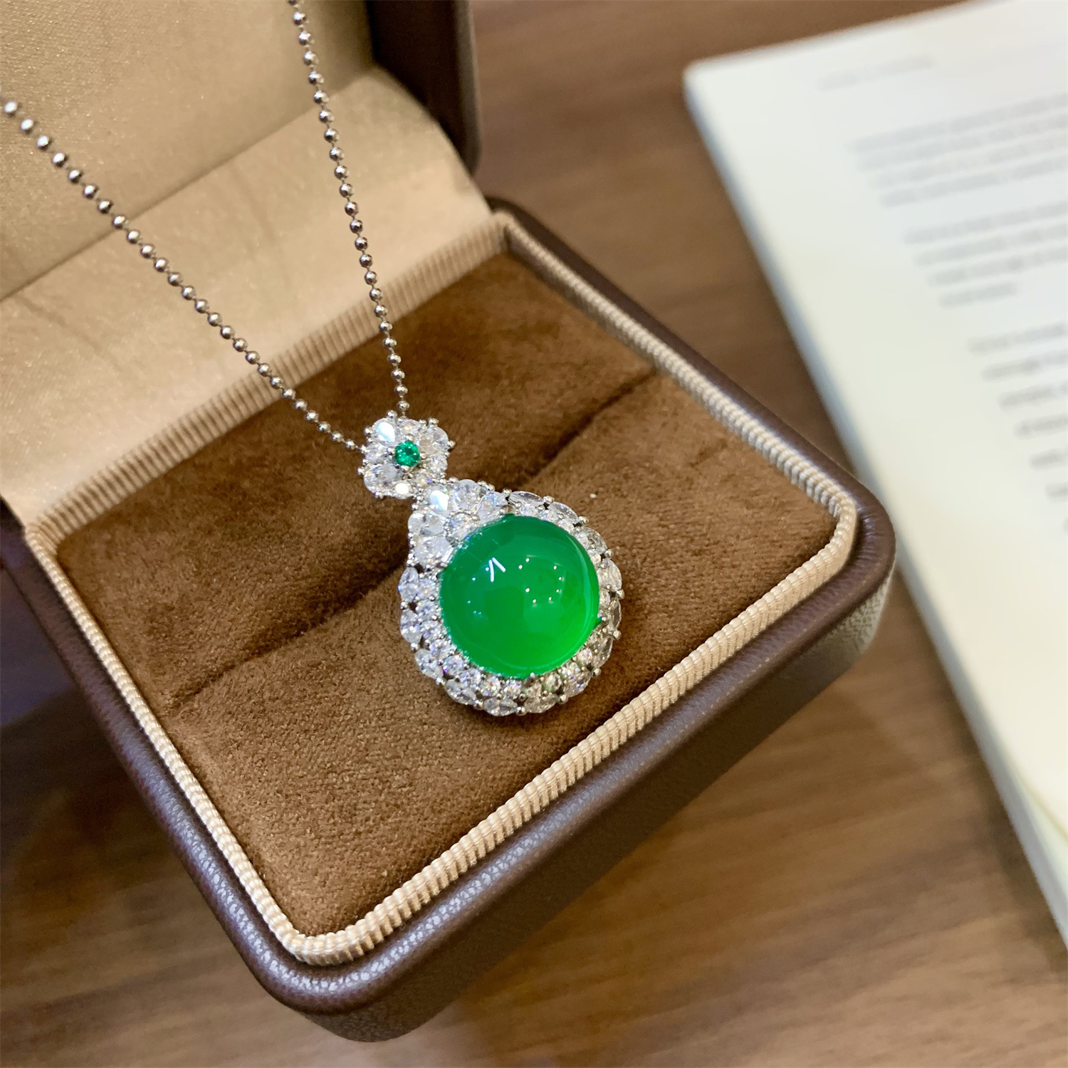 Natural Genuine Ice-Type Imperial Green Chalcedony Ruyi Pure Silver Inlaid Pendant Jade-Colored Necklace For Women Sweater Chain Gift