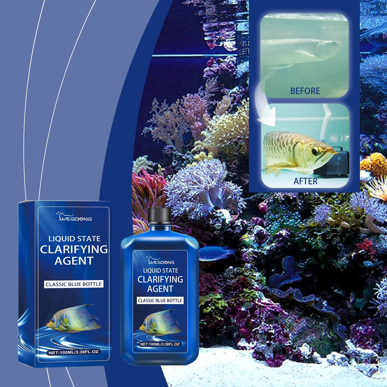 Yegbong Aquarium Fish Tank Water Purifier Clear Water Quality Fish Supplies Algae Remover Fish Tank Cleaning Water Purifier