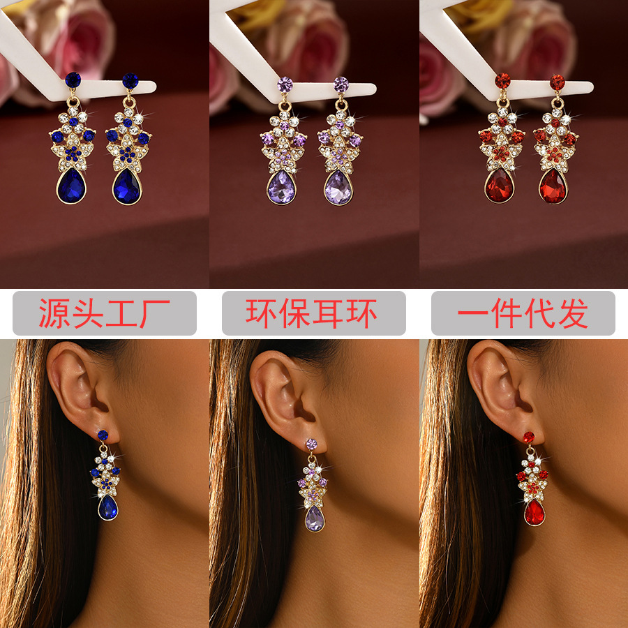 Womens French Palace Style Floral Rhinestone Teardrop