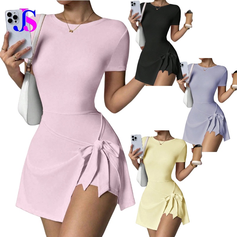Jinshi 8-Color Fake Two-Piece Anti-Exposure Sports Dress Yoga Tennis Skirt Fitness Wear For Women In Stock Jumpsuit