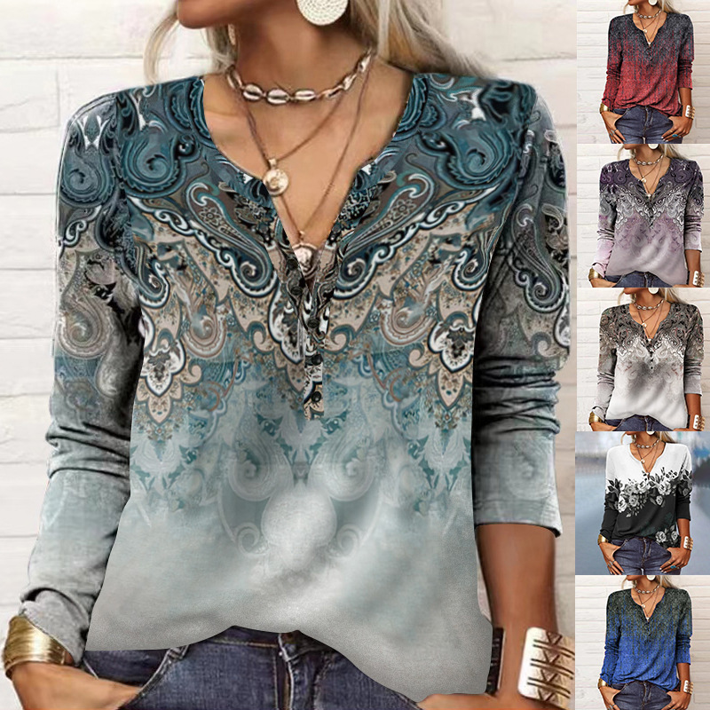 2026 Autumn Winter New Women's Long Sleeve Printed Fashion Versatile Long Sleeve T-shirt From Europe And America