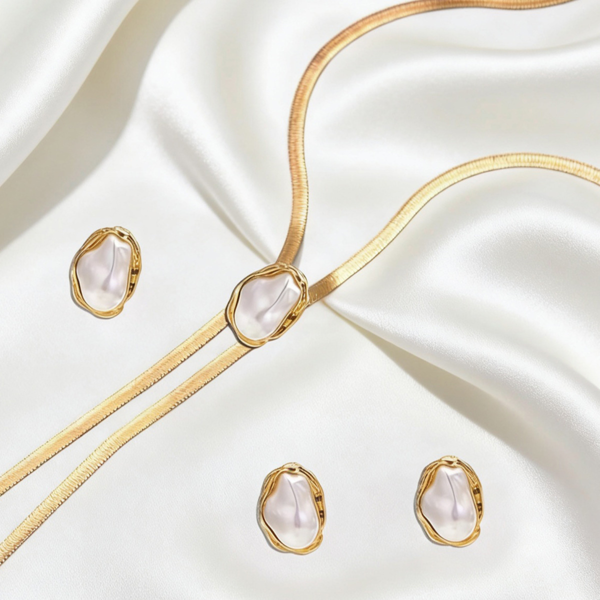 Geometric Pearl Necklace and Earring Set