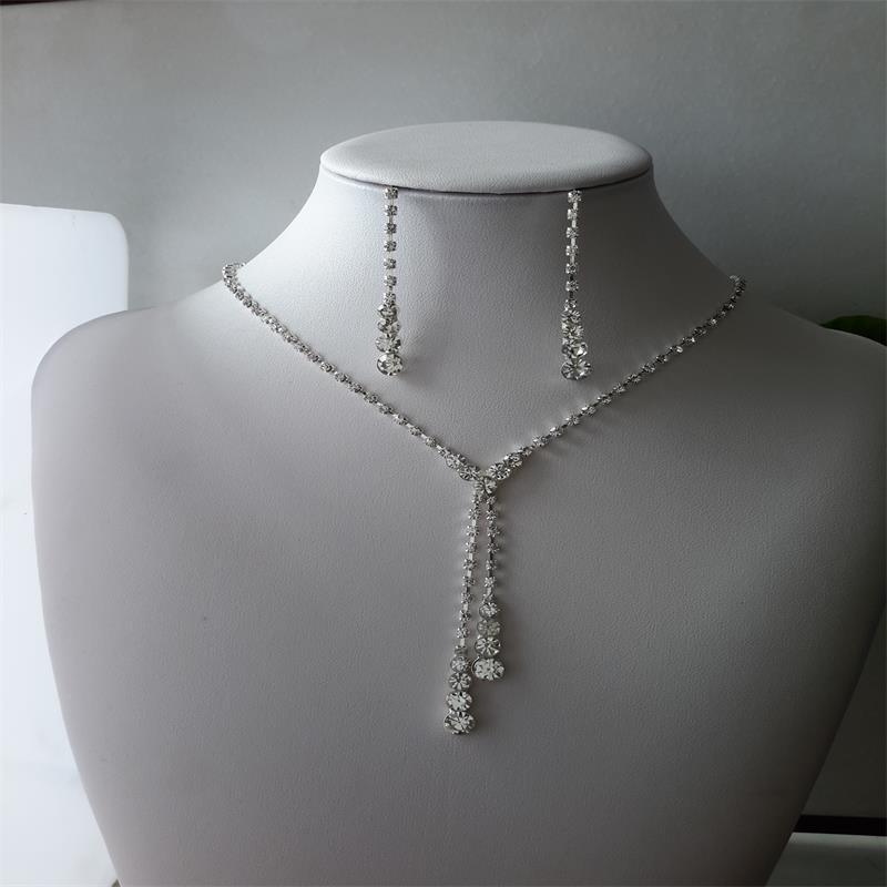 Bridal Jewelry Rhinestone Tassel Water Drop Crystal Earrings Necklace Suit Wedding Wedding Dress Studio Jewelry Female 603