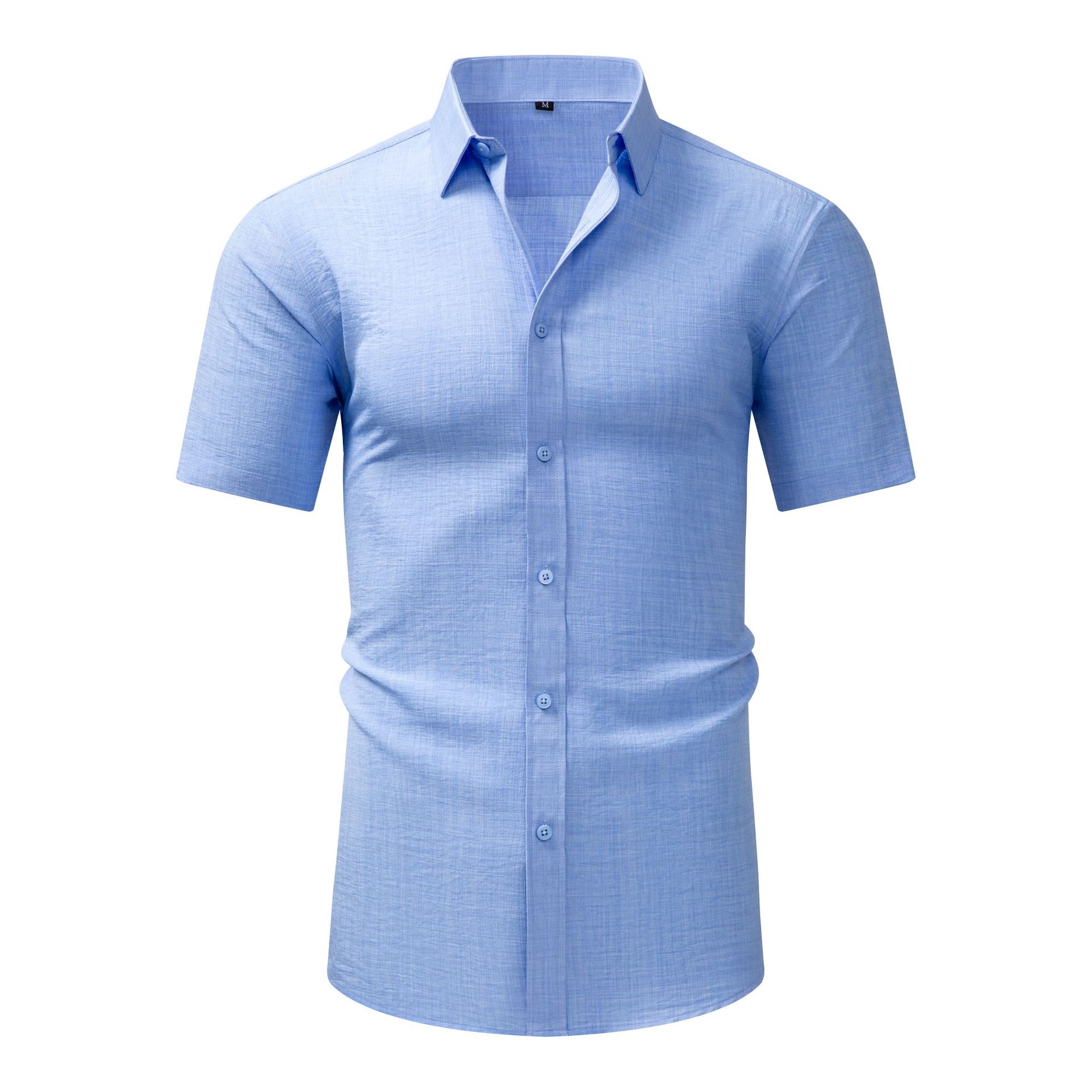 Jiana Cross-Border Specializes In Supplying Imitation Linen Men's Short-Sleeved Shirts With Lapels, Casual Retro Shirts, Fashionable High-End Shirts For Men