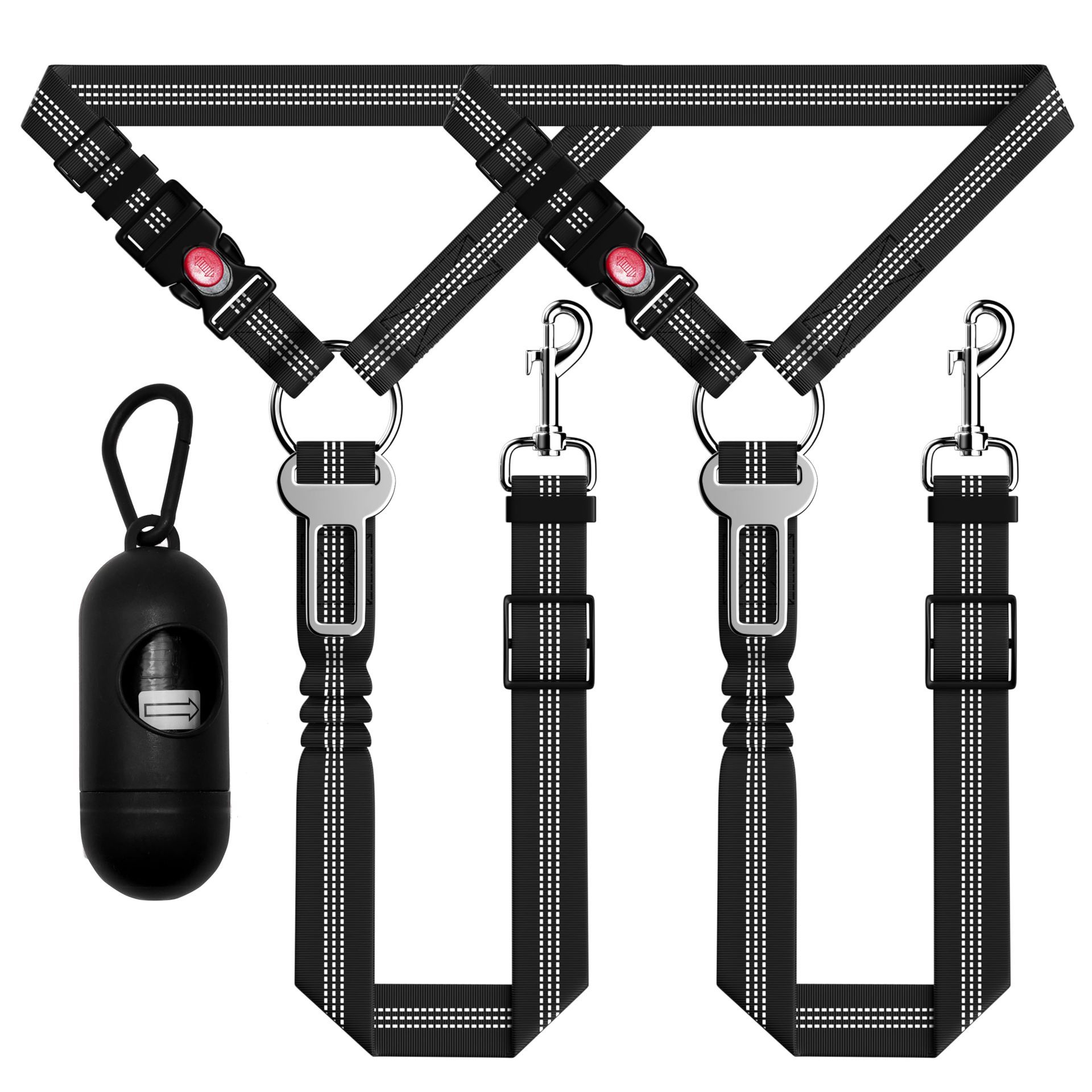 Set de 3 bucăți de centuri de siguranță retractabile pentru câini, hamuri de siguranță reglabile și reflectorizante pentru tetiera mașinii
