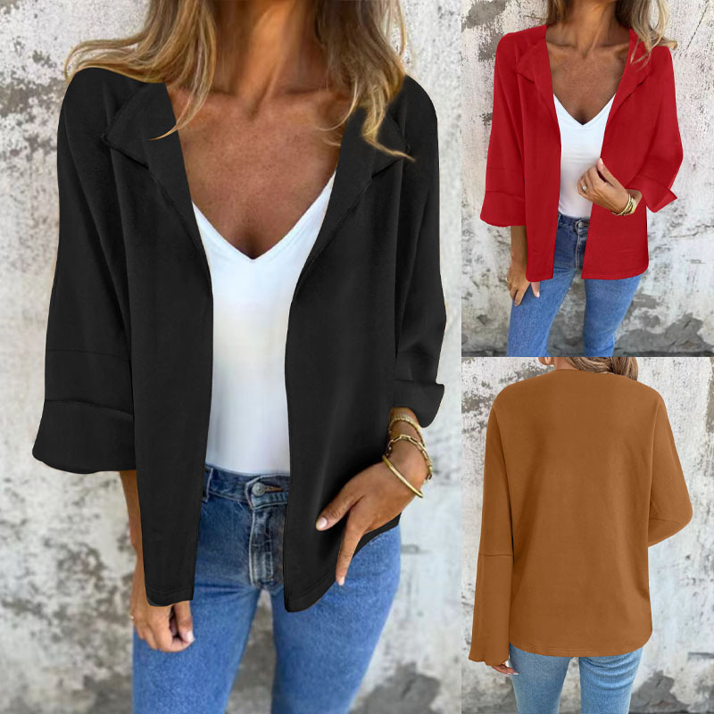 Women Open Front Blazer Jacket Lapel Collar