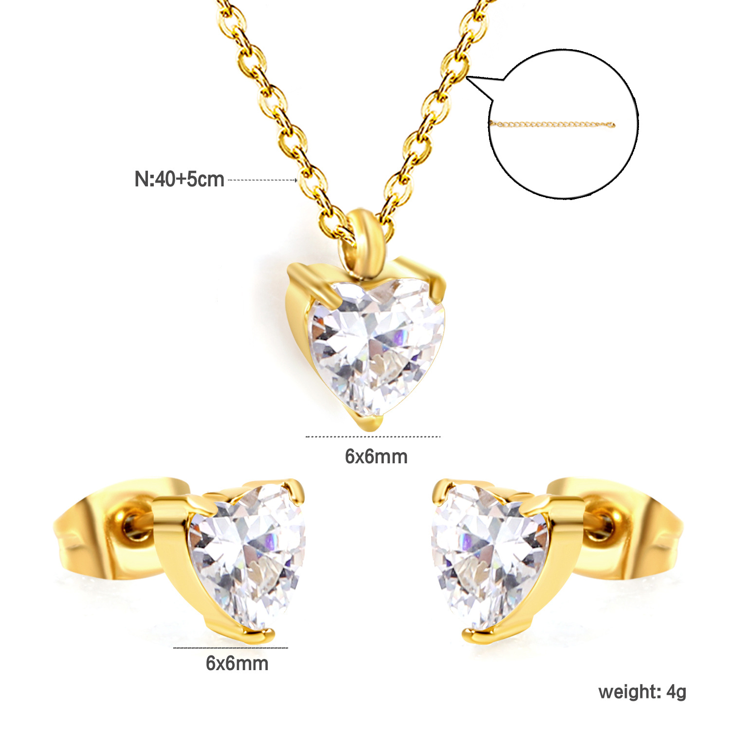 European And American Temperament High-end Sense White Zirconium Earrings Necklace Exquisite Stainless Steel Drop-shaped Geometric Diamond Jewelry Suit Women