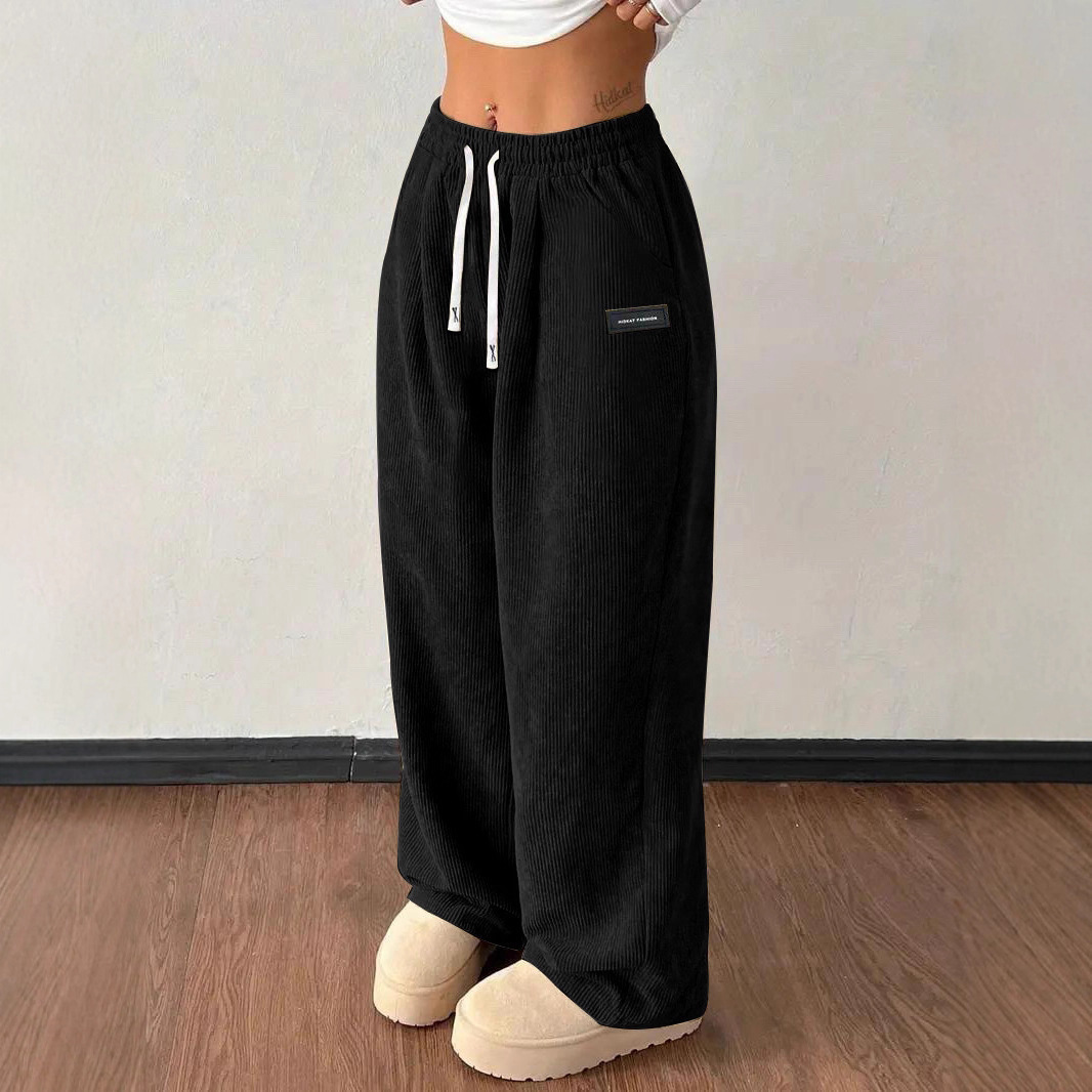 2025 Autumn And Winter New Cross-Border European And American Amazon Loose Drawstring Solid Color Pocket Casual Versatile Women's Pants