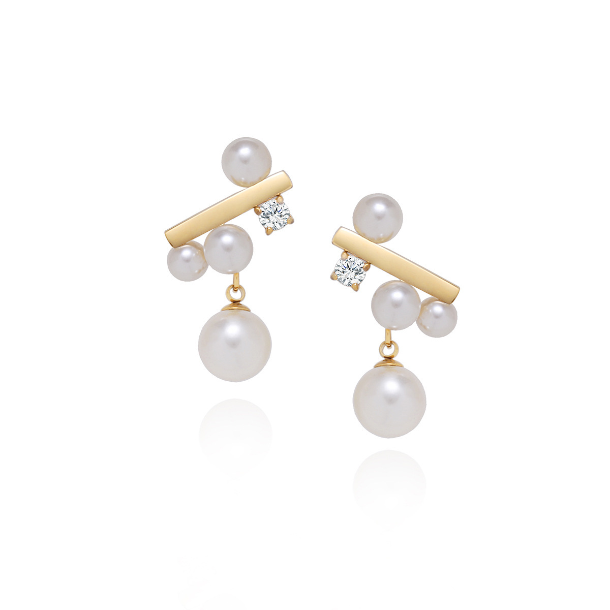 Balance Beam Single Pearl Stud Earrings, Bubble Zircon Women's Light Luxury High-End Commuter Earrings, Titanium Steel