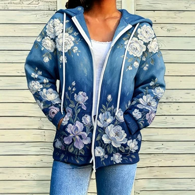 2026 Fall Winter European And American Foreign Trade Amazon Christmas Element 3D Digital Print Women's Zipper Hoodie