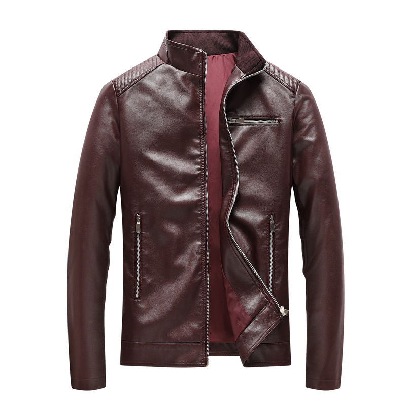 Cross-border Foreign Trade New Men's Jacket Casual Men's Motorsuit Fashionable Jacket Korean Style Vertical Collar PU Leather Jacket