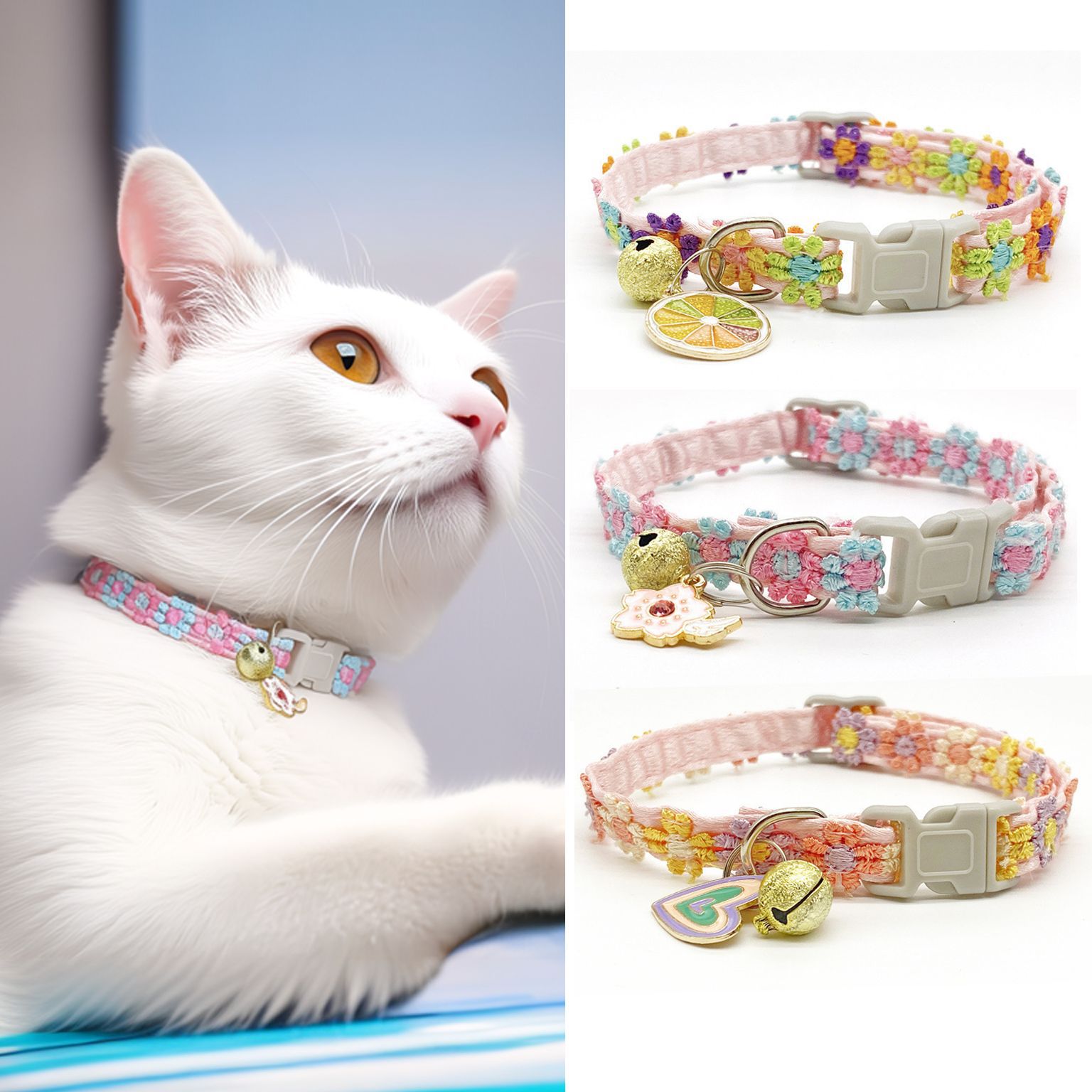 Amazon Pet Necklace Colorful Lace Flower Cat Collar Puppy Jewelry Collar Bell Collar Cat Collar