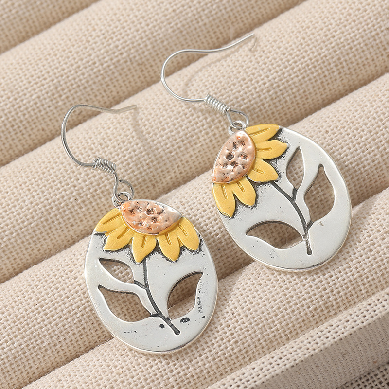 Pendants d'oreilles feuilles de tournesol en laiton doré argenté Botanical Daily Party Fashion Jewelry Élégant