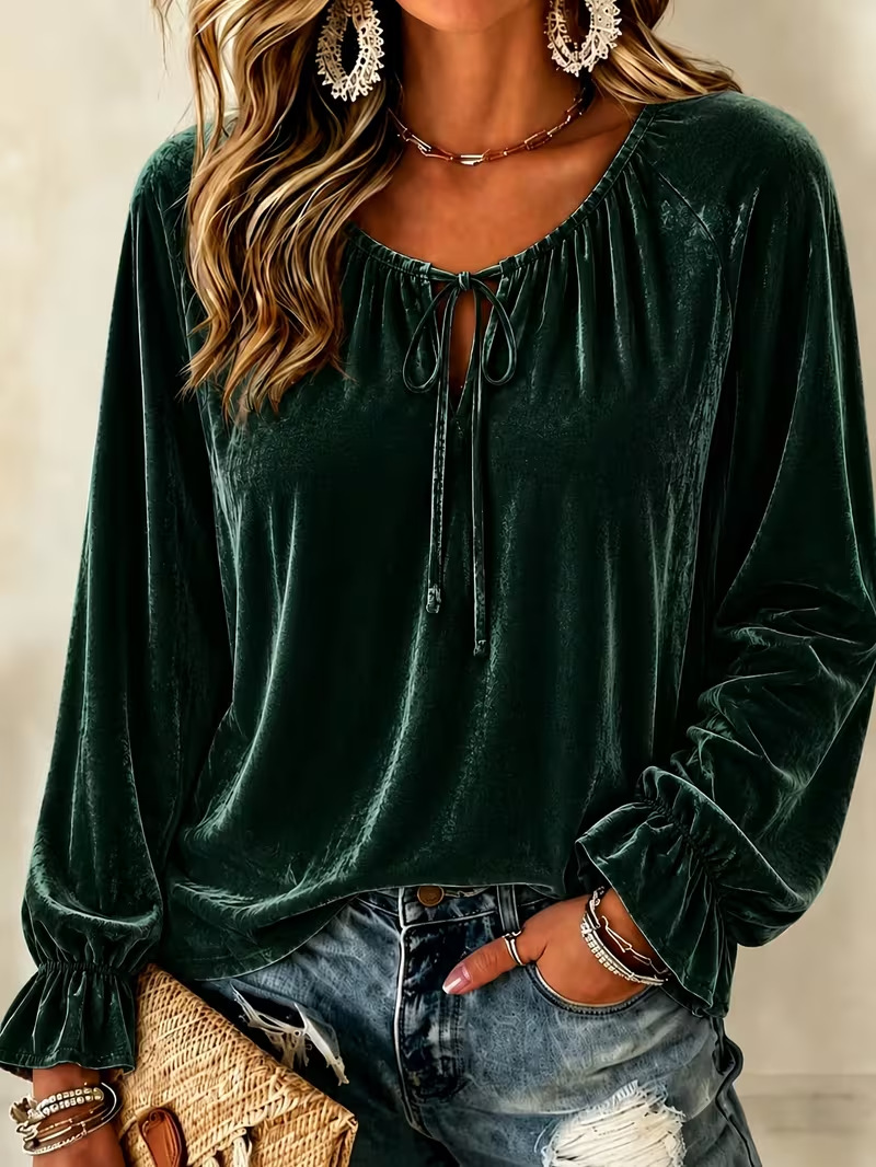 Anno Self-Designed 2026 Euro-American Women's Fashion Casual Velvet Long Sleeve Shirt Top