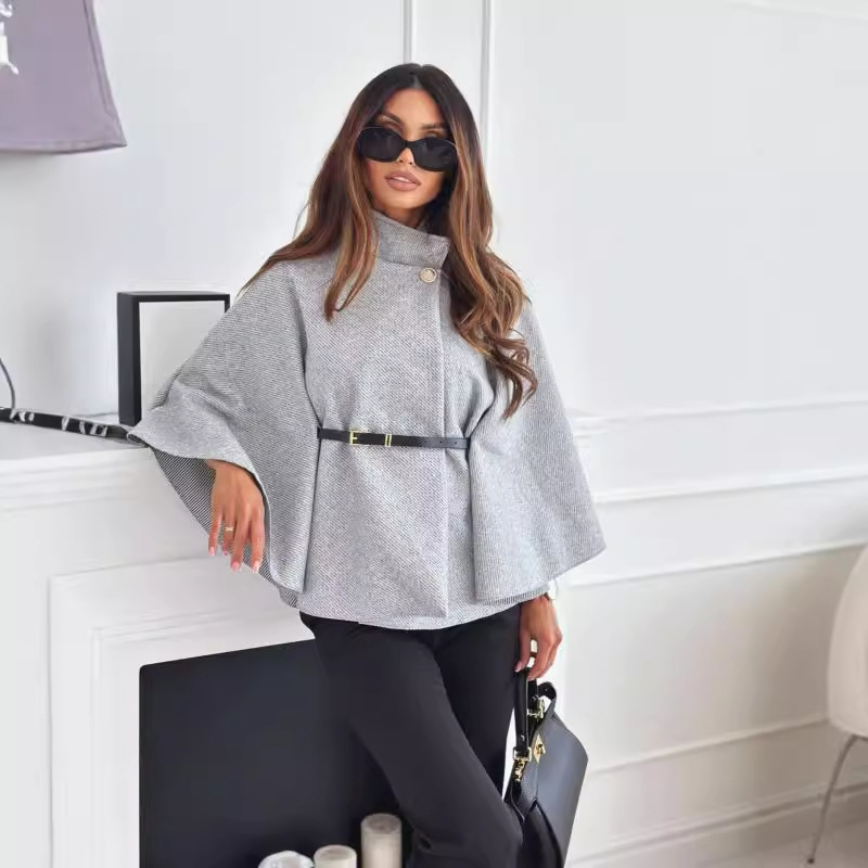2026 Winter Solid Color Wool Poncho Coat Women's Clothing