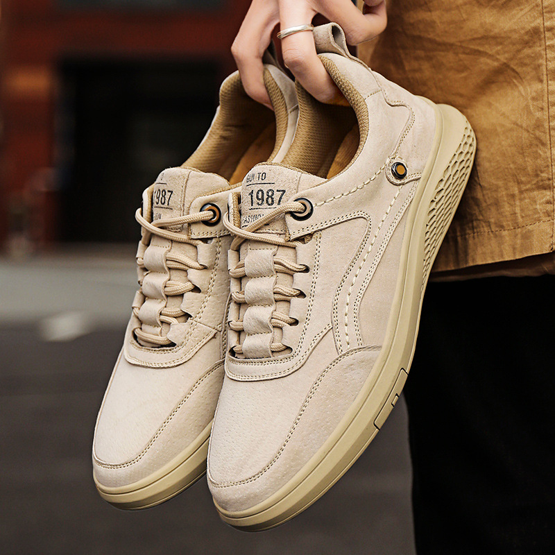 Sports Casual Shoes Breathable Nubuck Leather Fashion Low-Top Sneakers Men's Shoes Soft Leather Trendy Shoes