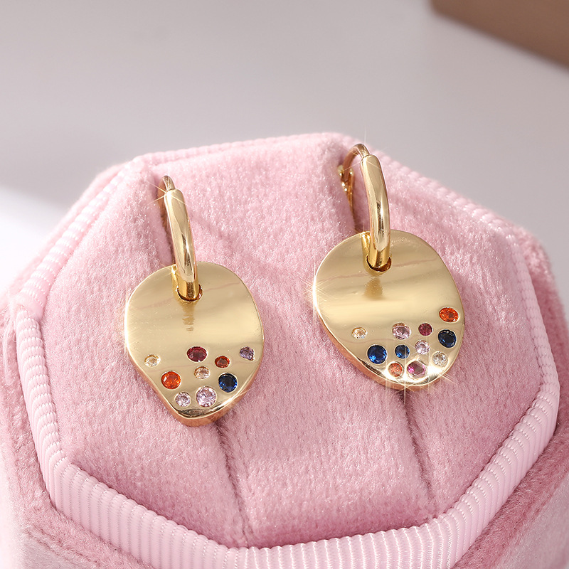 Colorful Crystal Oval Hoop Earrings Gold Tone