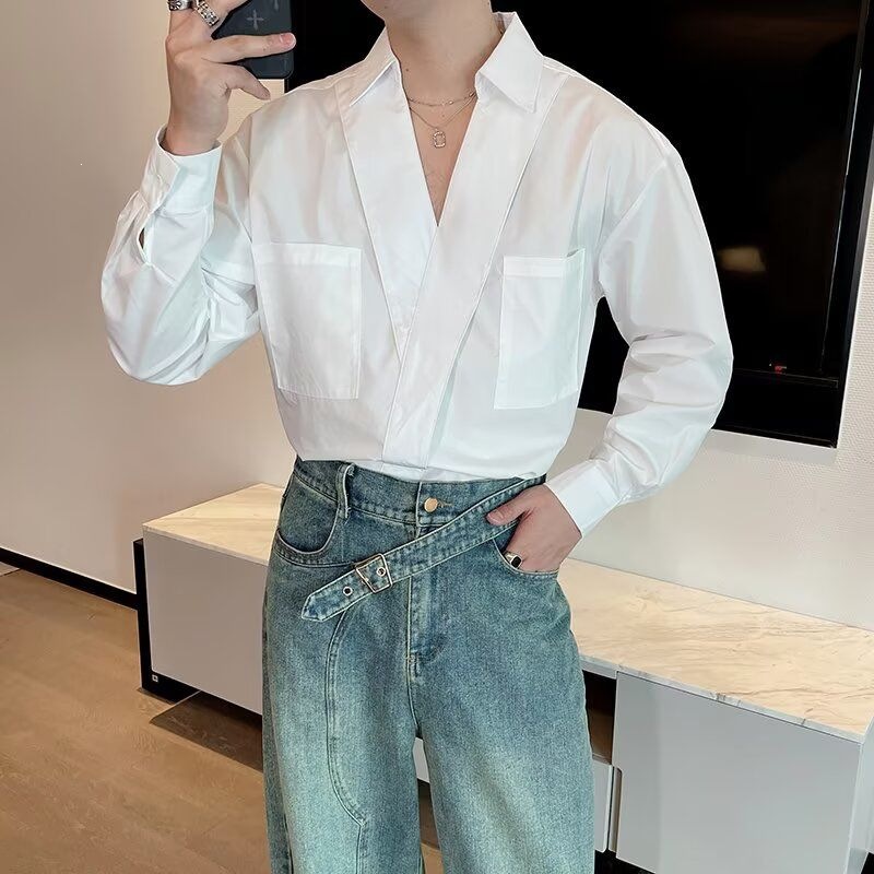 Men's V-neck Long-sleeve Pullover Shirt