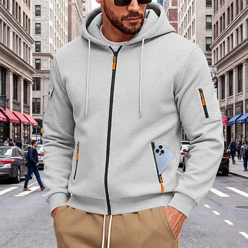 Cross-border Autumn & Winter Men's Loose Hoodie, Zip-Up Cardigan With Side Pockets, Oversized Casual Sports Sweatshirt Jacket For Foreign Trade