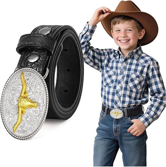 Children's Western Belt Boys Girls Western Buckle Embossed Belt
