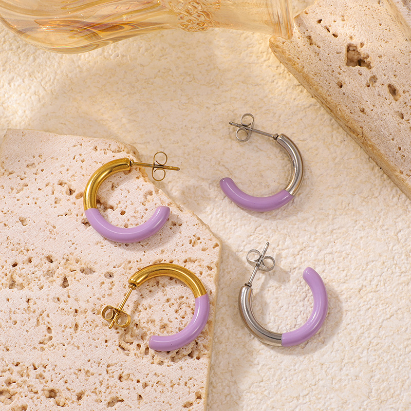 C-Shaped Resin Casting Earrings, New C-Shaped Geometric Enamel Earrings For Women, High-End Style, Elegant Color-Blocking Earrings, Wholesale In Stock