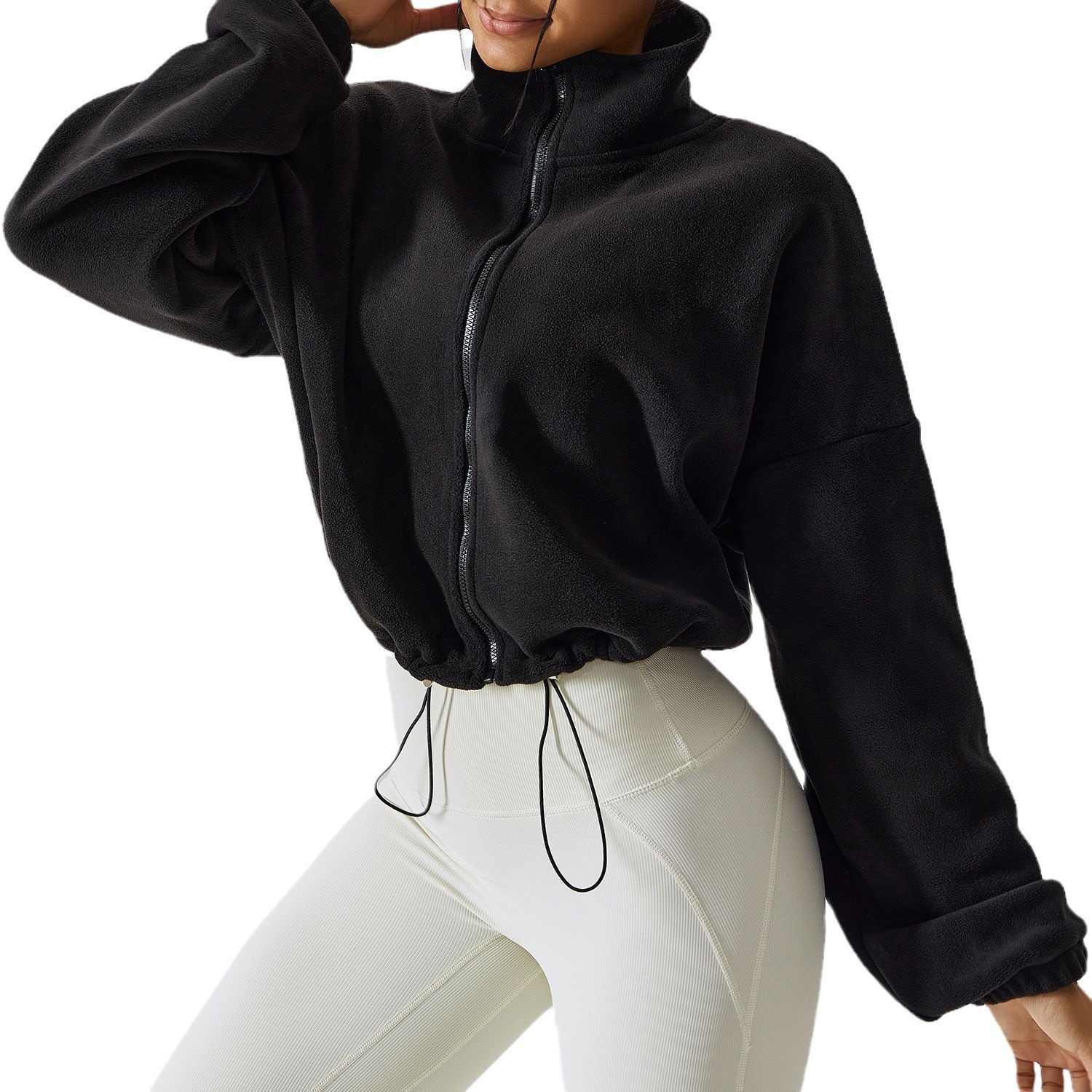 Winter Fleece-lined Thickened Sports Jacket Women's Olympic Grain Fleece Collar Top Loose Sweatshirt Outdoor Fitness Casual Jacket — image 2 of 9