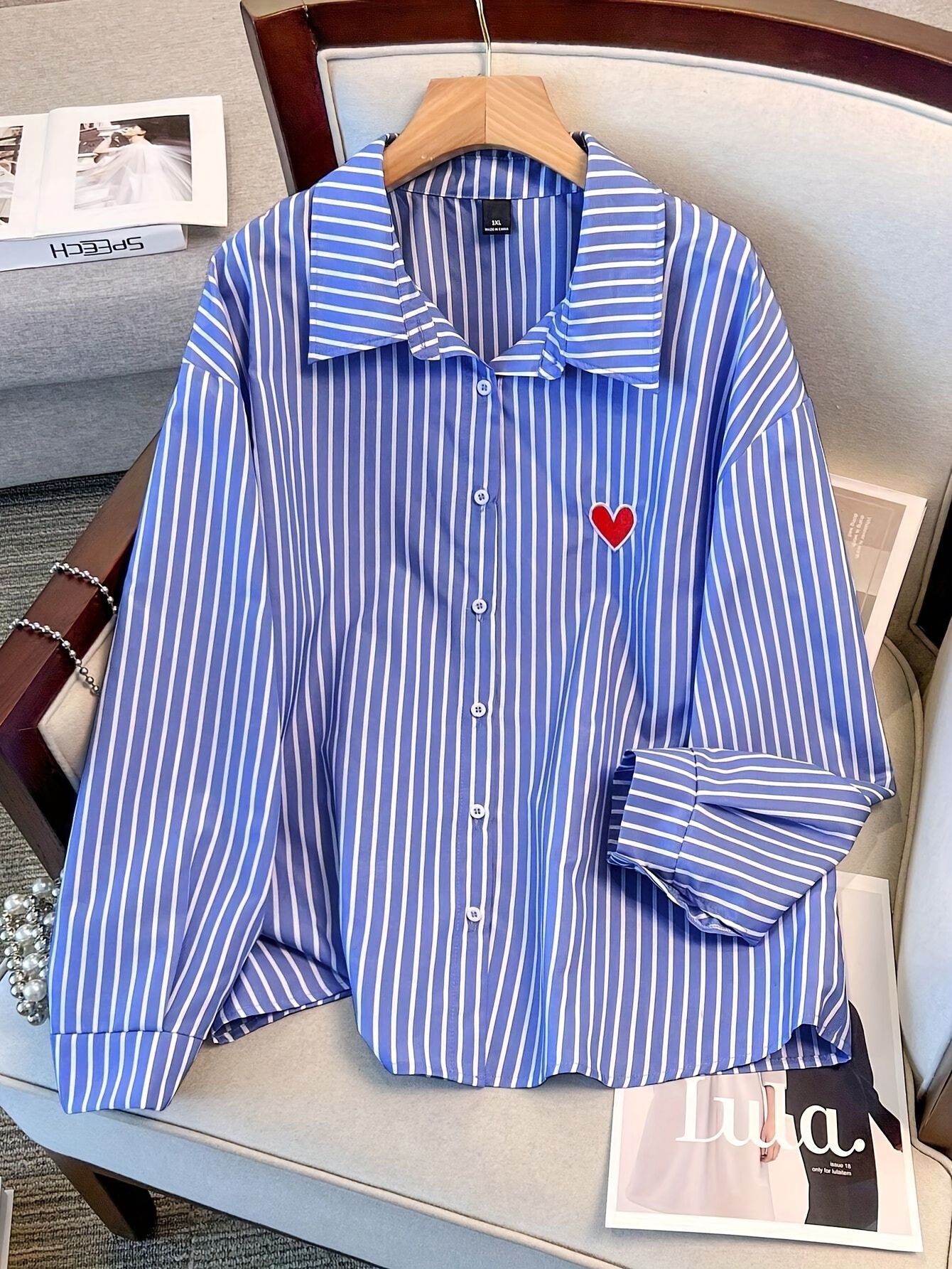 2026 Cross-Border Autumn Women's New Fashion Fresh Striped Long-Sleeve Heart… — image 1