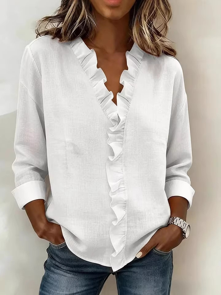 European And American Spring And Summer Women's Black Fungus Side Sleeve Cotton Shirt