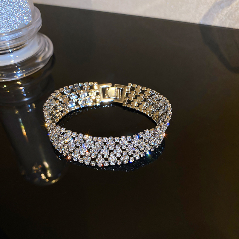 European And American Fashion Dazzling Diamond Bracelet Women's Personality Exaggerated Wide Design Sense Brac