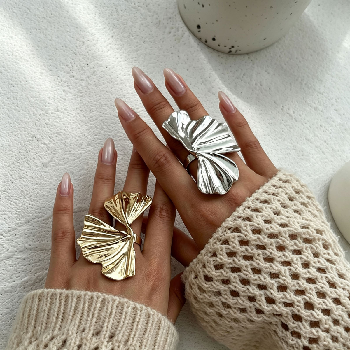 Women Large Textured 3D Leaf Open Adjustable