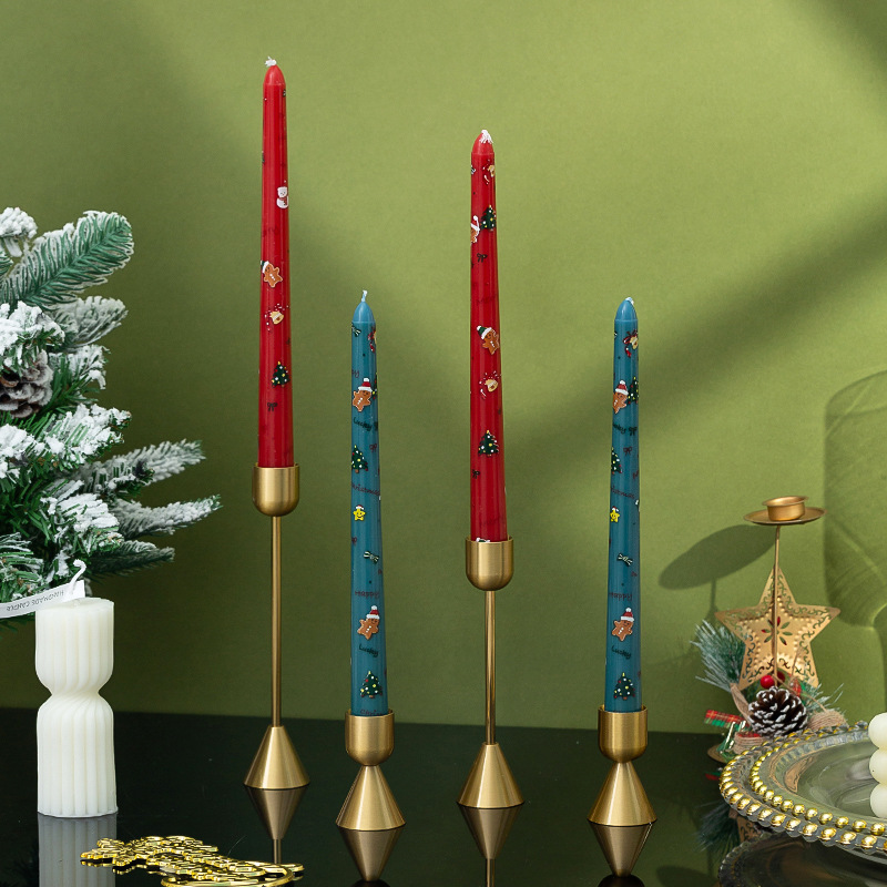 Decorațiune de Crăciun – Lumânare clasică cu aprindere, cu tijă lungă, de 25 cm, fără fum, pentru masă de banchet, cu imprimeu, cadou mic