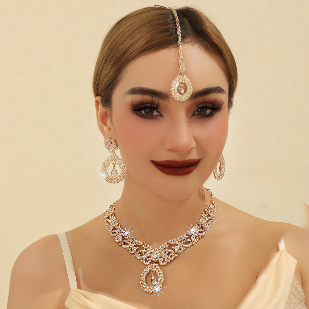 Womens Gold Tone Rhinestone Inlaid Bridal Jewelry