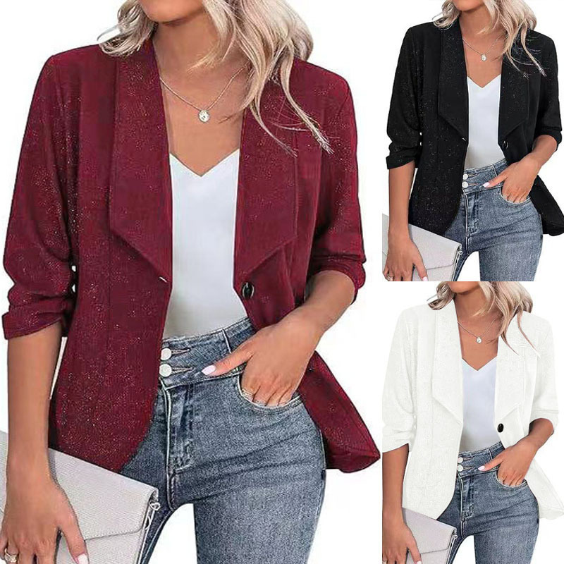 Women's Fall Winter Plus Size Blazer - Elegant Fashionable Long Sleeve Lapel Professional Workwear Jacket