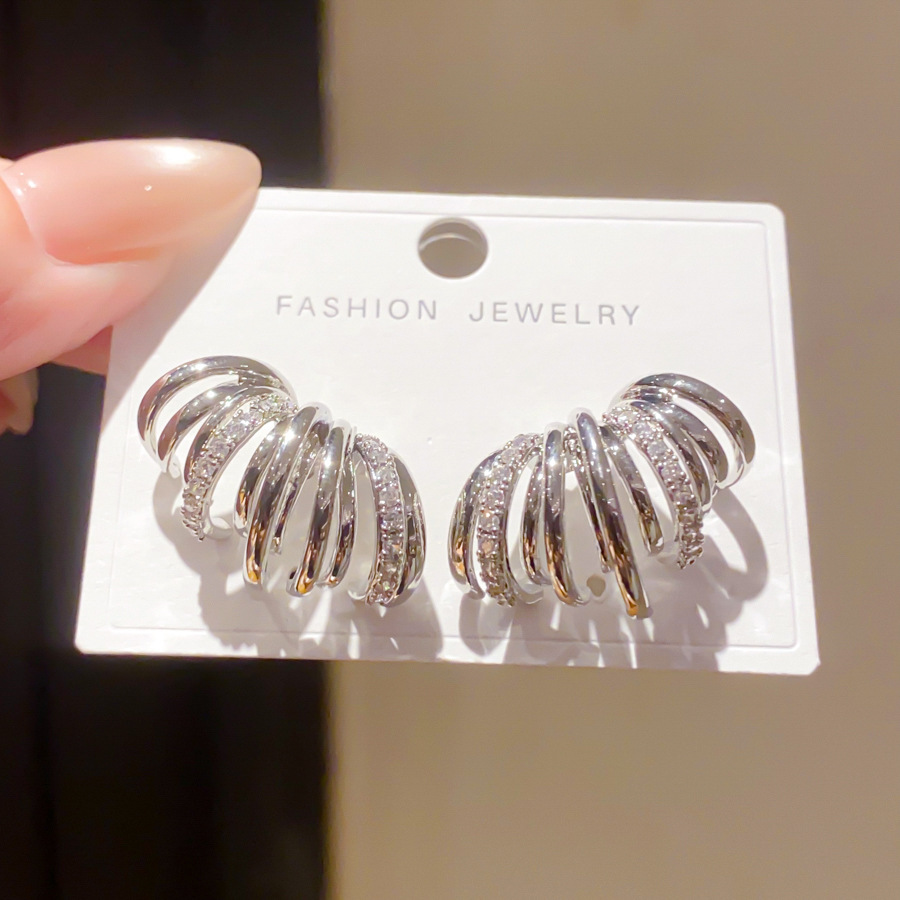 Multi Layer C Shape Zircon Stud Earrings Gold Plated Silver Needle Fashion Women Ear Jewelry For Daily Dating Banquet Party Occasions