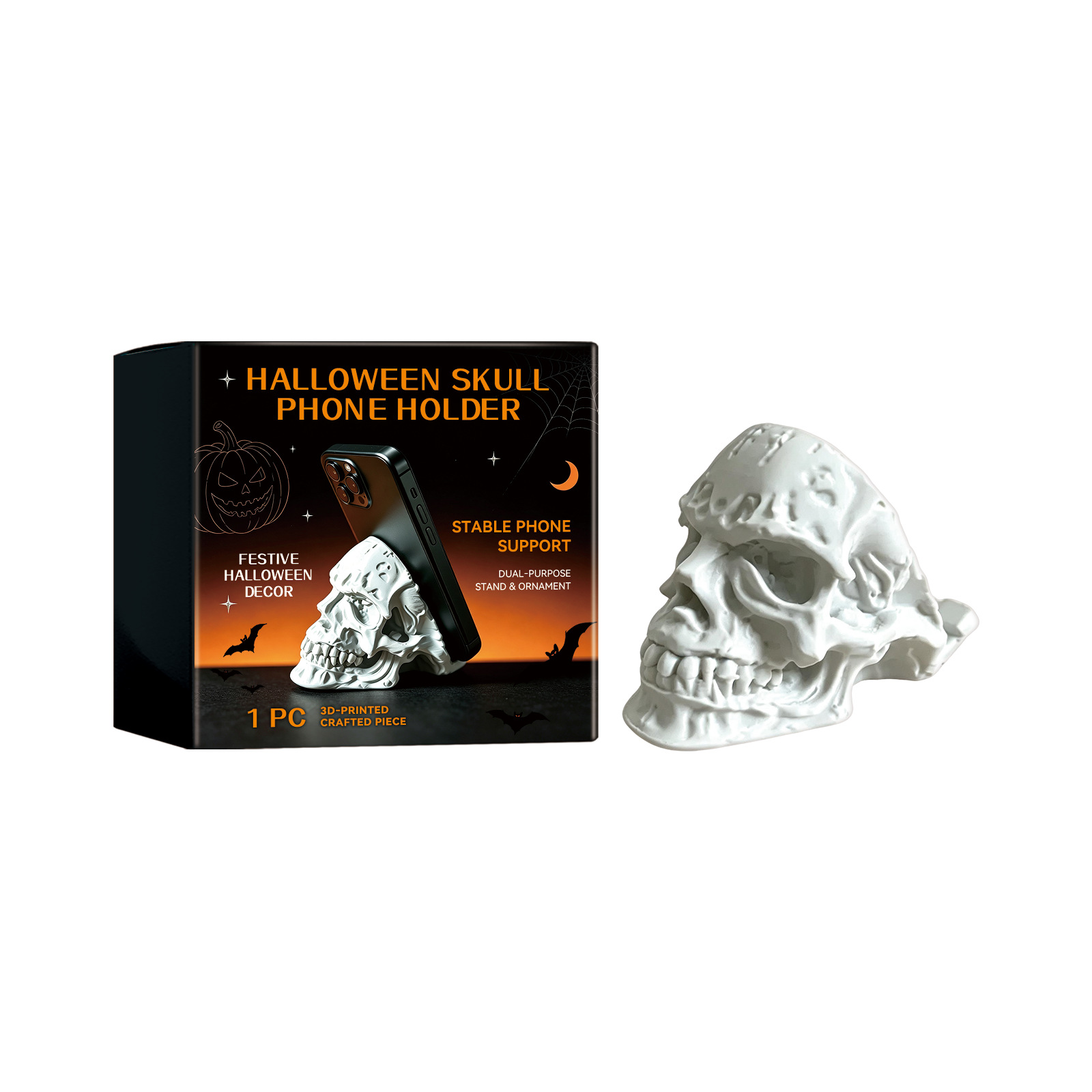 Soporte para teléfono en forma de cráneo de Halloween