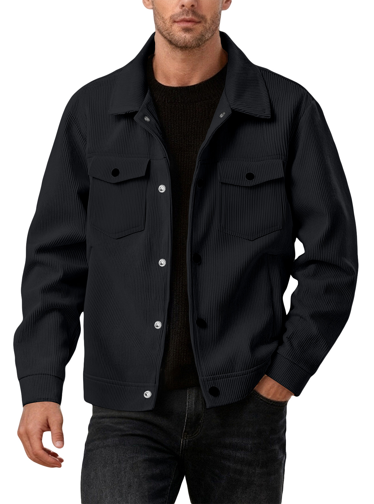 New European And American Men's Casual Solid Color Lapel Single-breasted Corduroy Jacket For Spring And Autumn, Cross-border Foreign Trade Amazon Style — photo 1