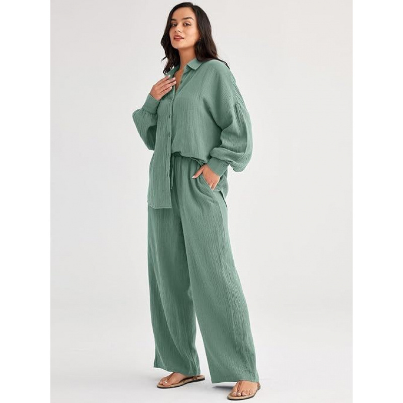 Large Quantity In Stock 2026 Cross-Border Amazon New Fashion Set Loose Casual Top Wide-Leg Pants Two-Piece Set For Women
