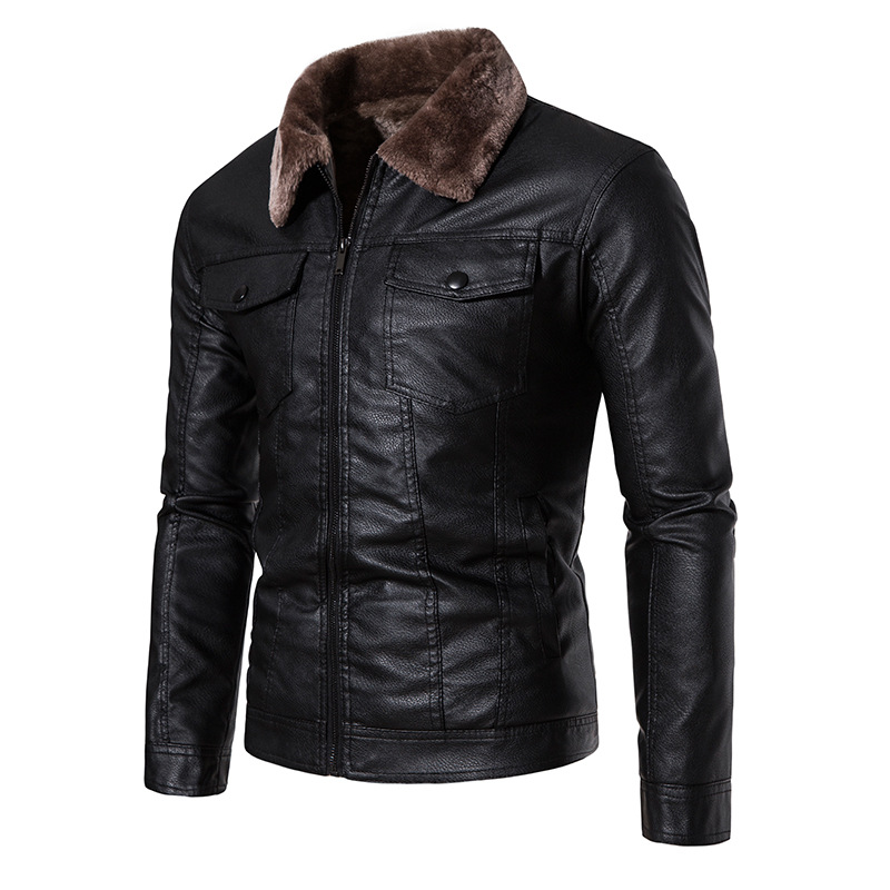 New Men's Leather Leather One-piece PU Leather Jacket Motorcycle Lapel Men's Thickened Leather Jacket Korean Style Slim-fit Jacket